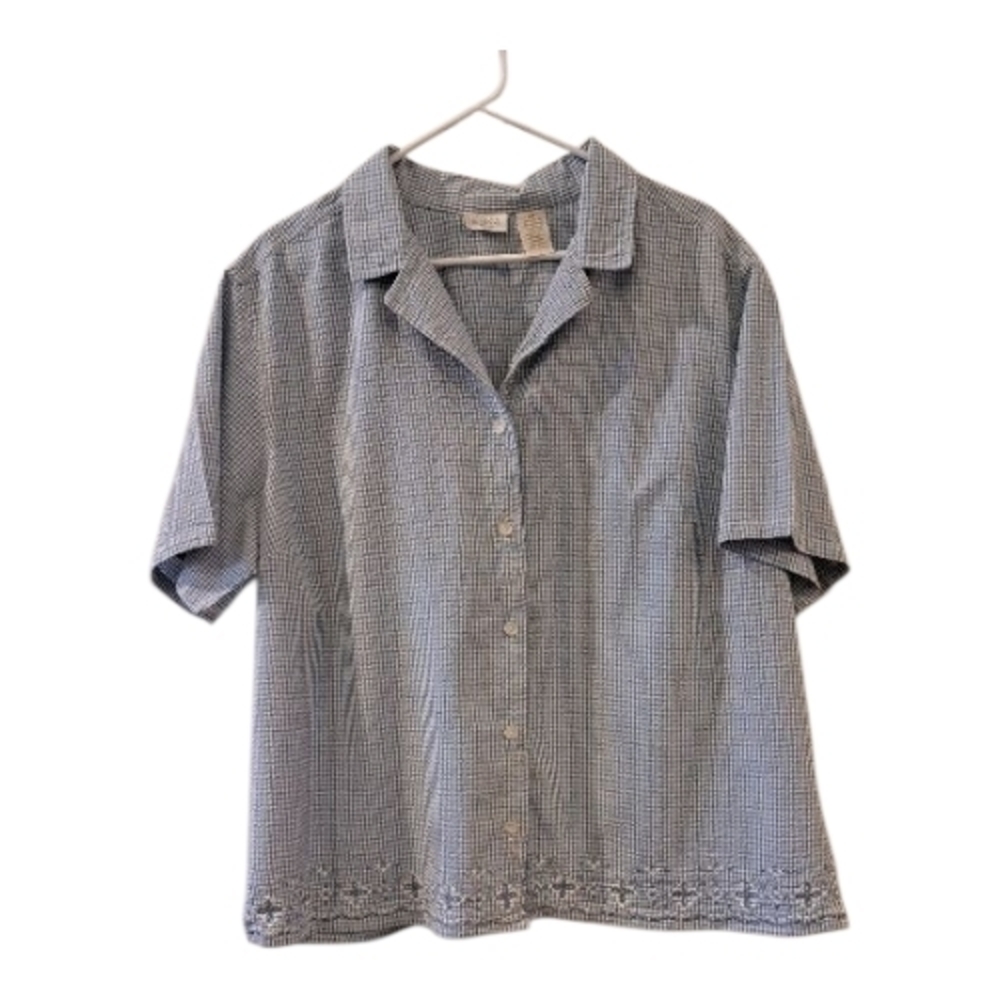 Erika embroidered checkered top shirt button down blue and white size 2X